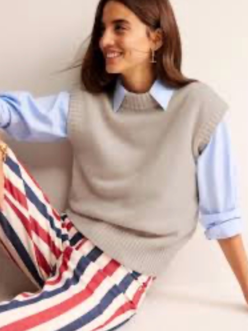 Boden Chunky Cashmere Crew Neck Tank | Oatmeal | Size Small